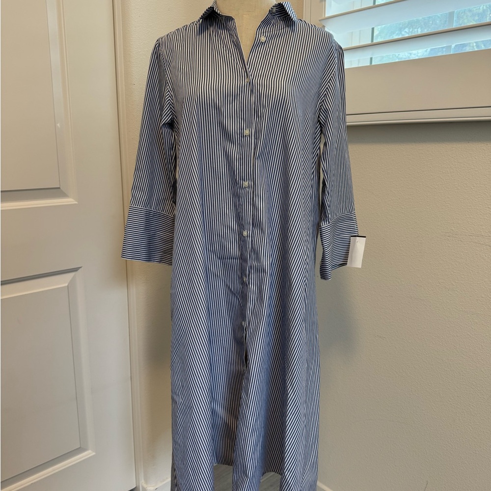 Uniqlo Blue and White Striped Asymmetrical Dress